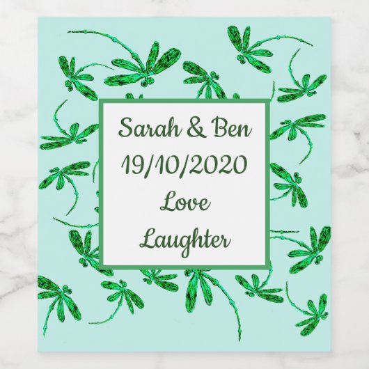 Neon Groene Libellen Label Wijn Etiket (Enkel label)