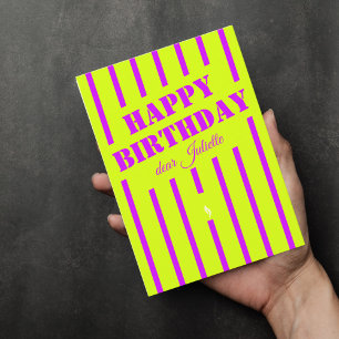 Neon groene lila gelukkige verjaardagsgroet auto