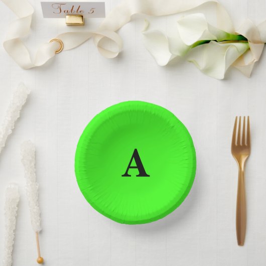 Neon Groene Monogram Initiaal Wit Moderne Papieren Kommen (Huwelijk)