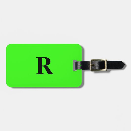 Neon Groene Monogram Naam Aangepaste Huwelijkscade Bagagelabel (Voorkant horizontaal)