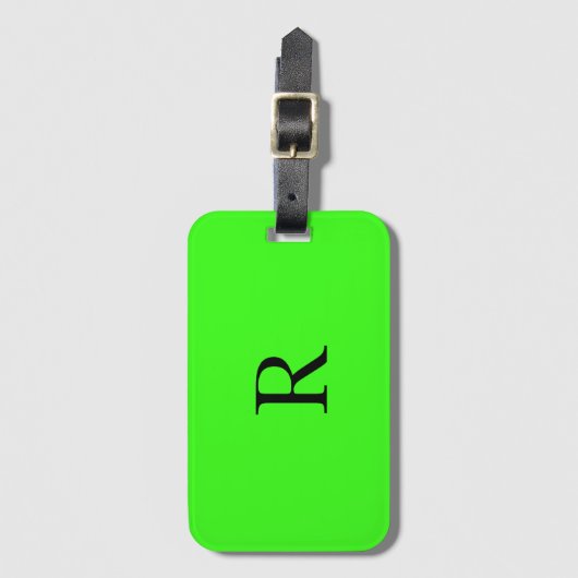 Neon Groene Monogrammen Bruiloft Verjaardag Gift F Bagagelabel (Voorkant (verticaal))