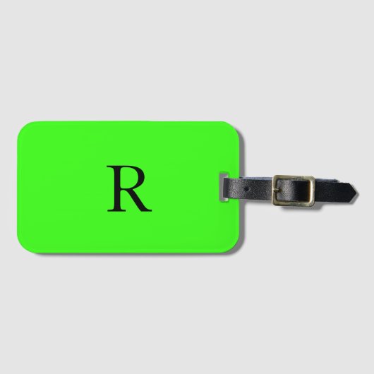 Neon Groene Monogrammen Bruiloft Verjaardag Gift F Bagagelabel (Voorkant (horizontaal))
