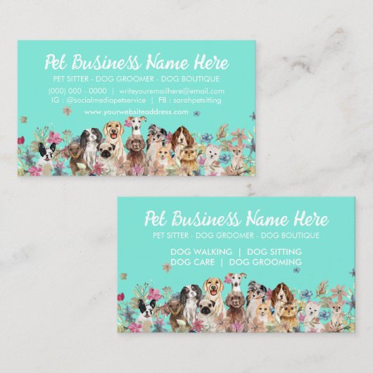 Neon groene moppige puppy's honden visitekaartje (Voorkant / Achterkant)