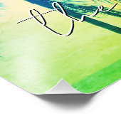 Neon groene palmboom silhouet oceaan uitzicht foto afdruk (Hoek)