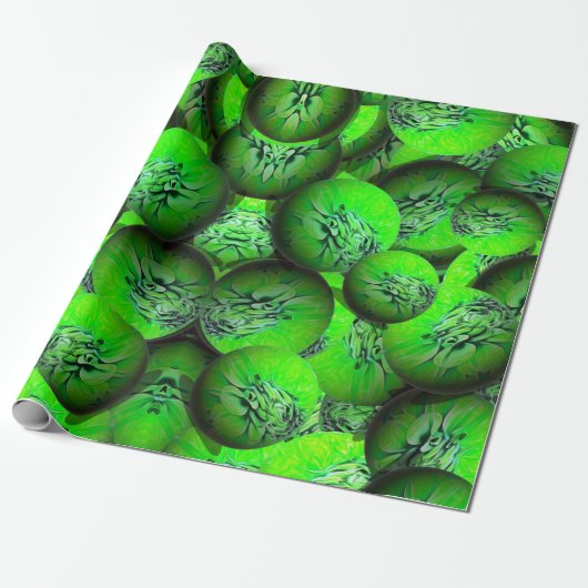 Neon groene planeten - patroon in 3D optica Cadeaupapier (Uitgerold)