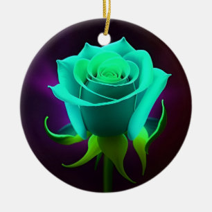 Neon Groene Roos Keramisch Ornament