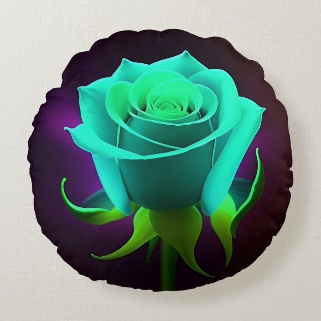 Neon Groene Roos Rond Kussen (Voorkant)