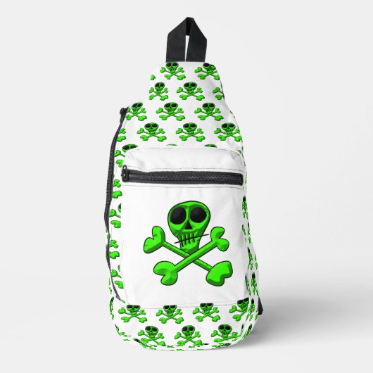 neon groene schedel sling bag (Voorkant)