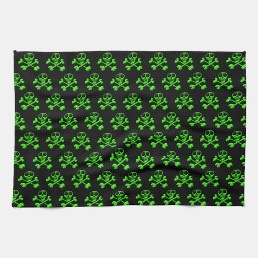 neon groene schedel theedoek (Horizontaal)