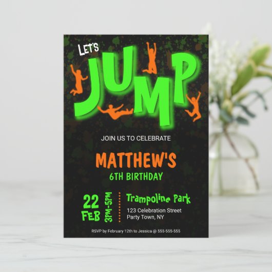 Neon Groene Sinaasappel Paint Trampoline Party Ver Kaart (Staand voorkant)