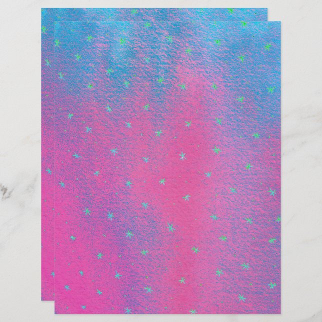 Neon Groene Sterren Roze Blauw Glitter Look Scrapb (Voorkant / Achterkant)