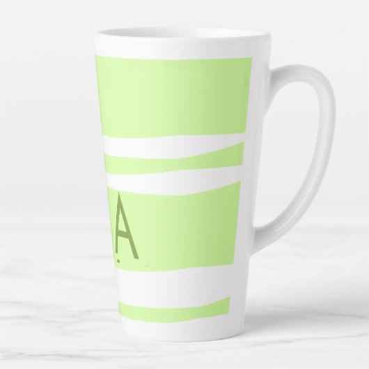 Neon groene strepen Griekse patroon letter monogra Latte Mok (Rechts)