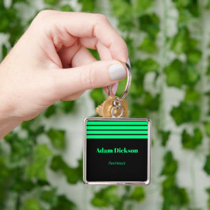 Neon groene strepen zwarte werknemer sleutelhanger