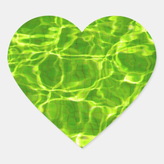 Neon Groene Waterpatronen Achtergrond Leeg Modern Hart Sticker (Voorkant)