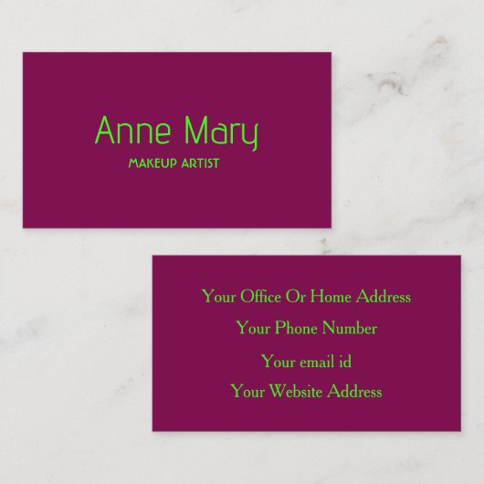 Neon Groene Wijn Rood Roze Make-up Artiest Salon G Visitekaartje (Voorkant / Achterkant)