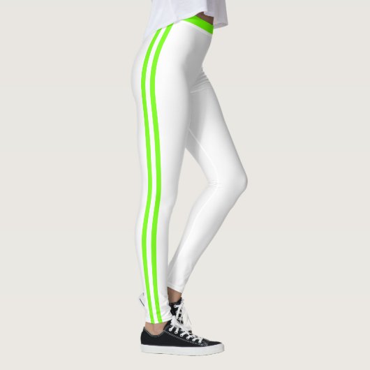 Neon Groene Zijstreep Witte Leggings Aangepaste Kl (Rechts)