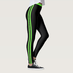 Neon Groene Zijstreep Zwarte Leggings Jouw Kleuren