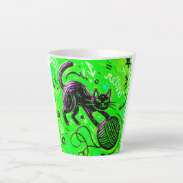 Neon Groene Zwarte Kat Latte Mok