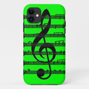 Neon groene zwarte muziek treble clef iphone 5 hoe 11 hoesje