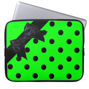 Neon groene zwarte polka dot lint laptop mouw sleeve
