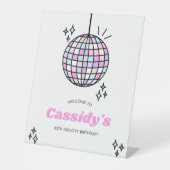 Neon Groovy Disco Ball Reclamebord Met Voetstuk (Voorkant)