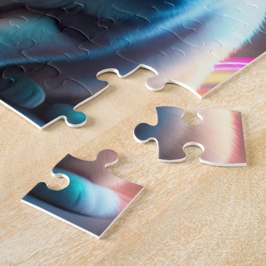 Neon grote kat met regenboog kleuren, kleurrijke k legpuzzel (Zijkant)