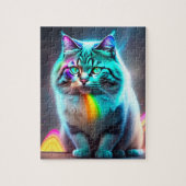 Neon grote kat met regenboog kleuren, kleurrijke k legpuzzel (Verticaal)