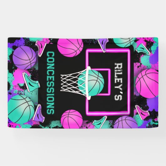 Neon Grunge Verf Splatter Basketbal Concessies Spandoek (Horizontaal)