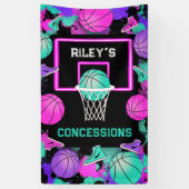 Neon Grunge Verf Splatter Basketbal Concessies Spandoek (Verticaal)