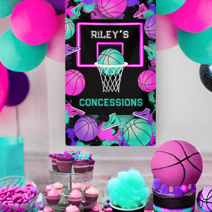 Neon Grunge Verf Splatter Basketbal Concessies Spandoek