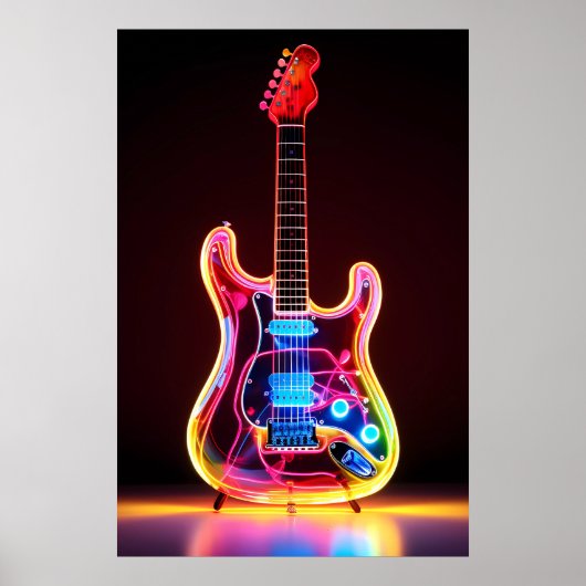 Neon Guitar Art Print Poster (Voorkant)