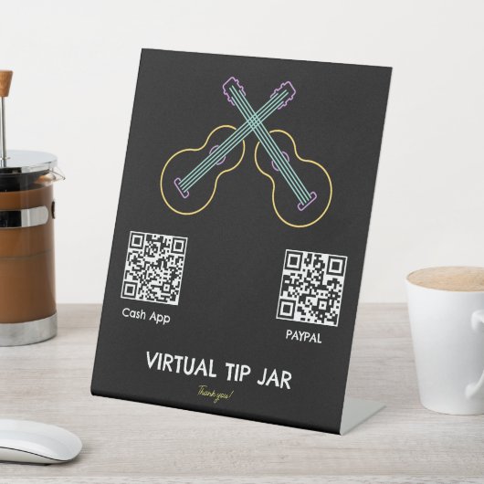 Neon Guitars Virtual Tip Jar Tabletop Sign Reclamebord Met Voetstuk (Insitu)