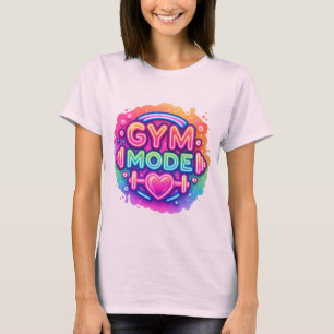 Neon Gym Mode – Rainbow Fitness Splash met hart T-shirt