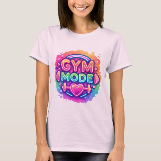 Neon Gym Mode – Rainbow Fitness Splash met hart T-shirt (Voorkant)