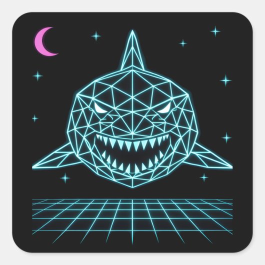 Neon Haai Synthwave - Retro Oceaan Roofdier Vierkante Sticker (Voorkant)