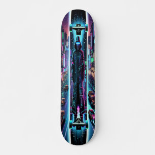 "Neon Hacker: cyberpunk-stadsgezicht Persoonlijk Skateboard