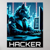Neon Hacker Wolf Cyberpunk Style Poster (Voorkant)