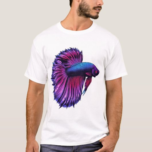 Neon Halftone Betta Fish Design T-shirt (Voorkant)