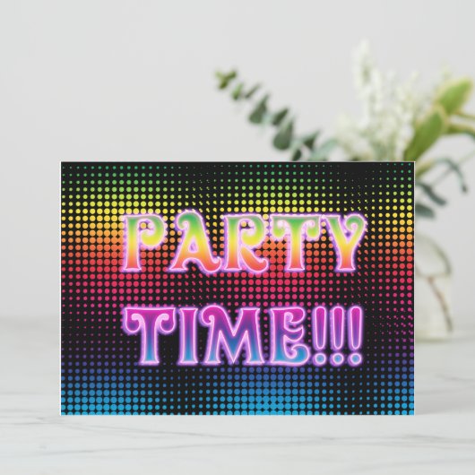 Neon Halftone Party Invitation Kaart (Staand voorkant)