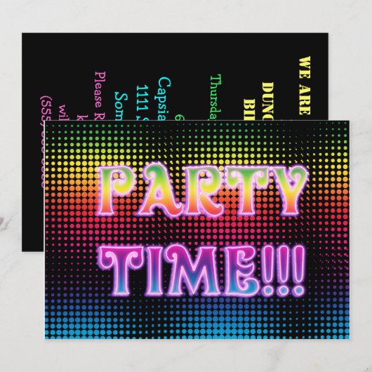 Neon Halftone Party Invitation Kaart (Voorkant / Achterkant)