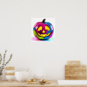 Neon Halftoon Pompoen Poster (Keuken)