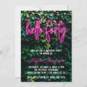 Neon Hallo 40th Birthday Party Invitation Kaart (Achterkant)