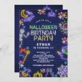 Neon Halloween 11e verjaardagsfeest Kaart (Voorkant / Achterkant)