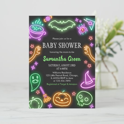 Neon Halloween Baby shower Kaart (Staand voorkant)