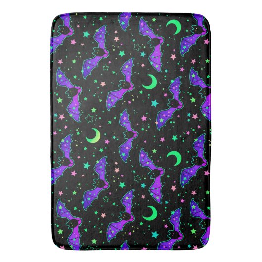 Neon Halloween Bats, Moons and Stars Bath Mat (Voorkant Verticaal)