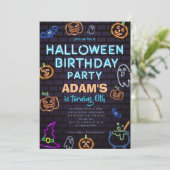 Neon Halloween Birthday Party  Invitation Kaart (Staand voorkant)