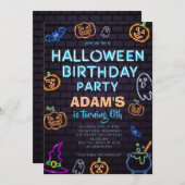 Neon Halloween Birthday Party  Invitation Kaart (Voorkant / Achterkant)