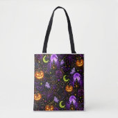 Neon Halloween Black Cat and Ghost Tote Bag (Voorkant)