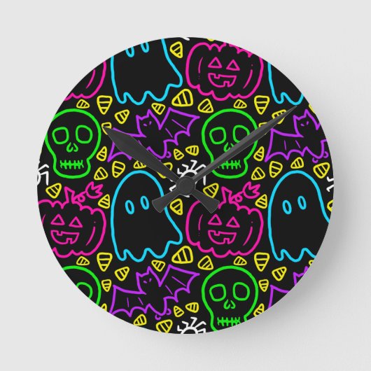 Neon Halloween Clock Ronde Klok (Voorkant)