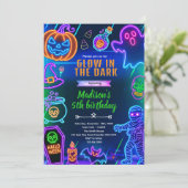 neon halloween dansfeest uitnodiging (Staand voorkant)